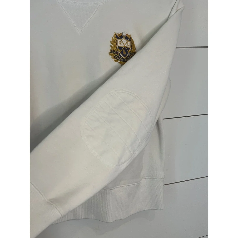 Ralph Lauren Kids White Crest Embroidered Sweatshirt Elbow Patches Large preppy